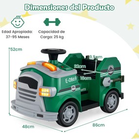 Camião de Bombeiros Elétrico para Crianças 12V com Pá e Chave Extintor Escada Capacete de Segurança com Música Verde