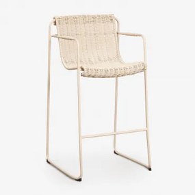 Banqueta Alta Empilhável Com Braços Em Rattan Sintético E Aço Revia Tapioca Bege & ↑75 Cm - Sklum