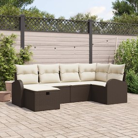 Conjunto de Sofá de Jardim de 6 Peças com Almofadas Castanho Rattan Po