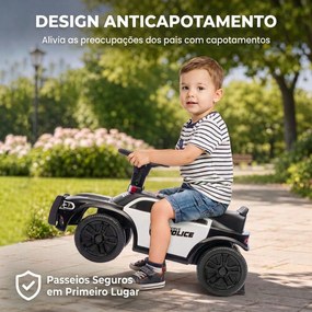 Carro Andador de Polícia para Crianças 18-36 Meses com Luz, Música e Arrumação 65x29,5x36 cm Preto