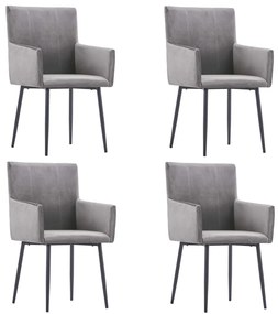 vidaXL Cadeiras de jantar com apoio de braços 4 pcs veludo cinzento