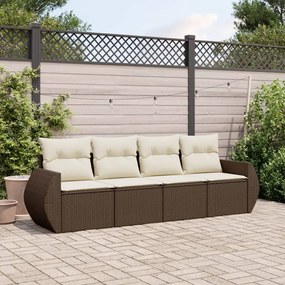 vidaXL 4 pcs conjunto sofás de jardim c/ almofadões vime PE castanho