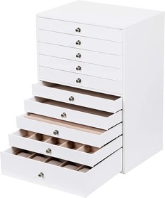 Caixa para joias com 10 gavetas, 40,5 x 29 x 20,5 cm branca