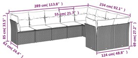 9 pcs conj. sofás jardim com almofadões vime PE cinzento-claro