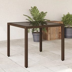 vidaXL Mesa de jardim com tampo de vidro 90x90x75 cm vime PE castanho