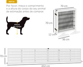 Barreira de Segurança para Cães de Madeira Dobrável para Cães Pequenos e Médios com 6 Painéis 432x36x70 cm Branco