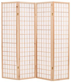 vidaXL Biombo dobrável com 4 painéis estilo japonês 160x170 cm natural