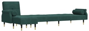 Sofá-cama em forma de L 271x140x70 cm veludo verde-escuro