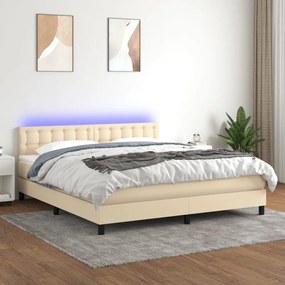 Cama box spring c/ colchão e LED 180x200 cm tecido cor creme
