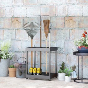 Organizador de ferramentas de jardim, suporte para ferramentas de jardim com 16 compartimentos em 2 níveis, 42 x 33 x 50 cm, preto