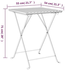 3 pcs conjunto de bistrô dobrável vime PE cinzento