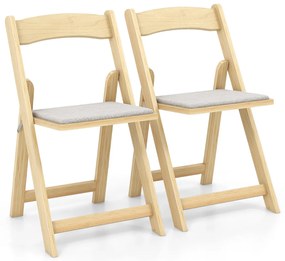 Conjunto de 2 cadeiras de jantar dobráveis com pernas de madeira Assento portátil almofadado de borracha Casa escritório Casamentos Festas Natural