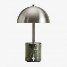 Lâmpada De Mesa Led Sem Fios Em Ferro E Pedra Natural Nicolas ↑35 Cm & Mármore Verde Forest - Sklum