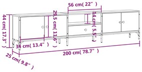 Móvel TV c/ gaveta 200x25x44 cm derivados madeira cinza sonoma