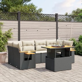 vidaXL 7 pcs conjunto de sofás p/ jardim c/ almofadões vime PE preto