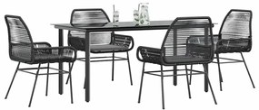 vidaXL Conjunto de jantar jardim 5 peças almofadas vidro vime PE preto
