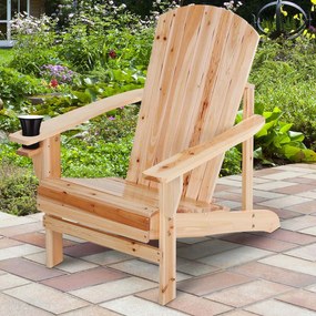 Outsunny Cadeira Adirondack de Madeira Cadeira de Jardim com Apoio para os Braços Encosto Alto para Terraço Balcão Exterior 72,5x97x96cm Natural
