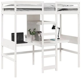 Cama alta sem colchão 75x190 cm pinho maciço branco