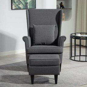 Poltrona com Apoio para Pés Poltrona de Leitura com Encosto Alto Capitonê e Pés de Madeira 75x83x104 cm Cinzento Escuro
