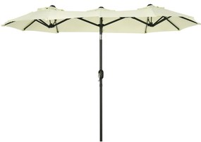 Outsunny Chapéu de Sol Duplo 285x147x227cm Chapéu de Sol de Jardim com Inclinação de 45° Manivela Estrutura de Aço para Pátio Varanda Piscina Bege