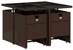 9 pcs conjunto jantar p/ jardim c/ almofadões vime PE castanho