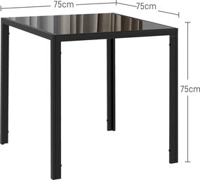 Mesa de Jantar para 4 Pessoas, 75 x 75 x 75 cm (CADEIRAS NÃO INCLUIDAS), Tampo em Vidro Temperado, Preta