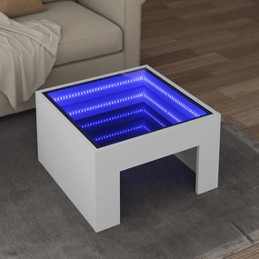 vidaXL Mesa de centro luzes LED Infinity 50x50x30 cm branco