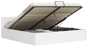 vidaXL Cama hidráulica c/ arrumação 160x200cm couro artificial branco