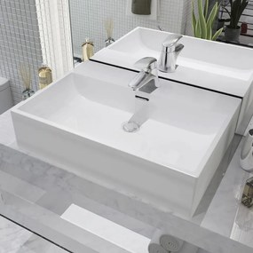 Lavatório Durt em Ceramica Branco - 60,5x42,5 cm - Design Nórdico