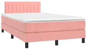 Cama box spring c/ colchão/LED 120x200 cm veludo rosa