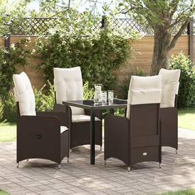 vidaXL Conjunto de Jantar de Jardim de 5 Peças com Almofadas Marrom Rattan Poliéster
