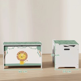 Baú Brinquedos Infantil 53 L Caixa de Arrumação Brinquedos com Tampa Rebatível e Pistão a Gás 60x37x39 cm Verde