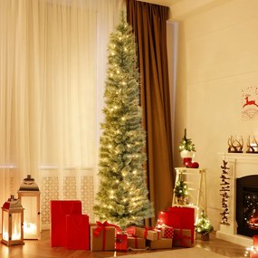 Árvore de Natal fina de 180 cm com agulhas de pinheiro 235 pontas de galhos 105 luzes incandescentes brancas quentes Verde