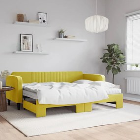 vidaXL Sofá-cama com gavetão e colchões 80x200 cm veludo amarelo
