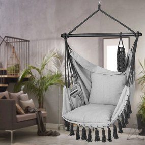 Cadeira suspensa 170x100x150cm com almofadas cinzenta clara