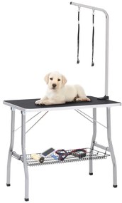 Mesa de grooming ajustável para cães com 2 laços e cesto