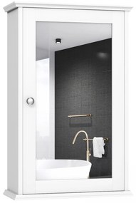 Armário de Espelho de Casa de Banho Monocompartimentado com Porta Única e Prateleira Ajustável para Cozinha de Casa de Banho 34 x 15 x 51 cm Branco