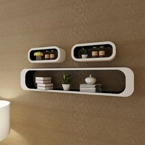 Conjunto 3 prateleiras de parede em forma de cubo MDF branco/preto
