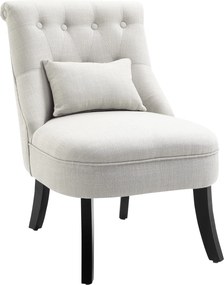 HOMCOM Poltrona estofada macia com almofada lombar, para ler e descansar, revestimento em tecido com aspecto de linho, 52,5 x 69 x 77 cm, Creme branco | Aosom Portugal