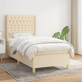 vidaXL Cama com molas/colchão 90x190 cm tecido cor creme