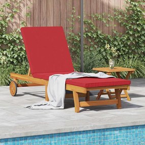 vidaXL Chaise Longue Rolante com Mesa e Almofada em Madeira de Acácia Maciça.
