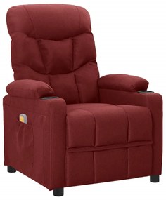 vidaXL Poltrona de massagens elétrica reclinável tecido vermelho tinto