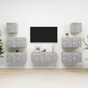 7 pcs conjunto de móveis de TV derivados madeira cinza cimento