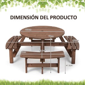 Conjunto de mesa de jardim de madeira para 8 pessoas ao ar livre com mesa de piquenique com buraco para guarda-sol e 4 bancos de jardim