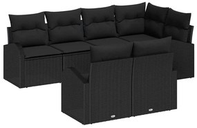 Conjunto de Sofás de Jardim vidaXL de 7 Peças com Almofadas Preto Rattan Polimérico