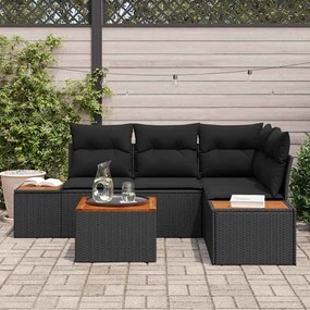Conjunto de Sofá de Jardim de 5 Peças com Almofadas Preto Rattan Sinté