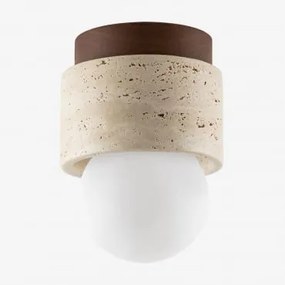 Luminária De Teto Davise Em Travertino E Madeira Cores Naturais - Sklum