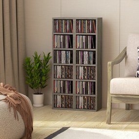 Conjunto de 2 estantes verticais para arrumação de CDs e DVDs, com 12 compartimentos, 21 x 22,5 x 88,5 cm, capacidade para 204 CDs, cinzento escuro