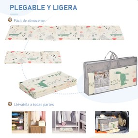HOMCOM Tapete Infantil Dobrável Acolchoado com 2 Faces Tapete de Jogos para Bebé Reversível Impermeável Antiderrapante com Ampla Superfície 200x150cm Multicor