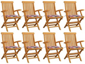Cadeiras de jardim c/ almofadões xadrez vermelho 8 pcs teca